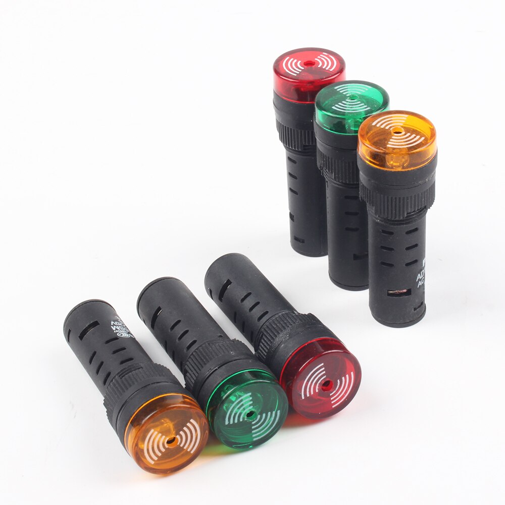 Colorful AD16-16SM 12V 24V 110V 220V 16mm Flash Signal Light Red LED Active Buzzer Beep Alarm Indicator Red Green Yellow