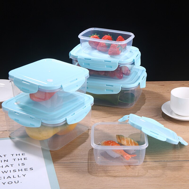 3Pcs Rectangle/Square Plastic Storage Container Set Lunch Box Food Storage Boxes Kitchen Accessories Organizer for Picnic
