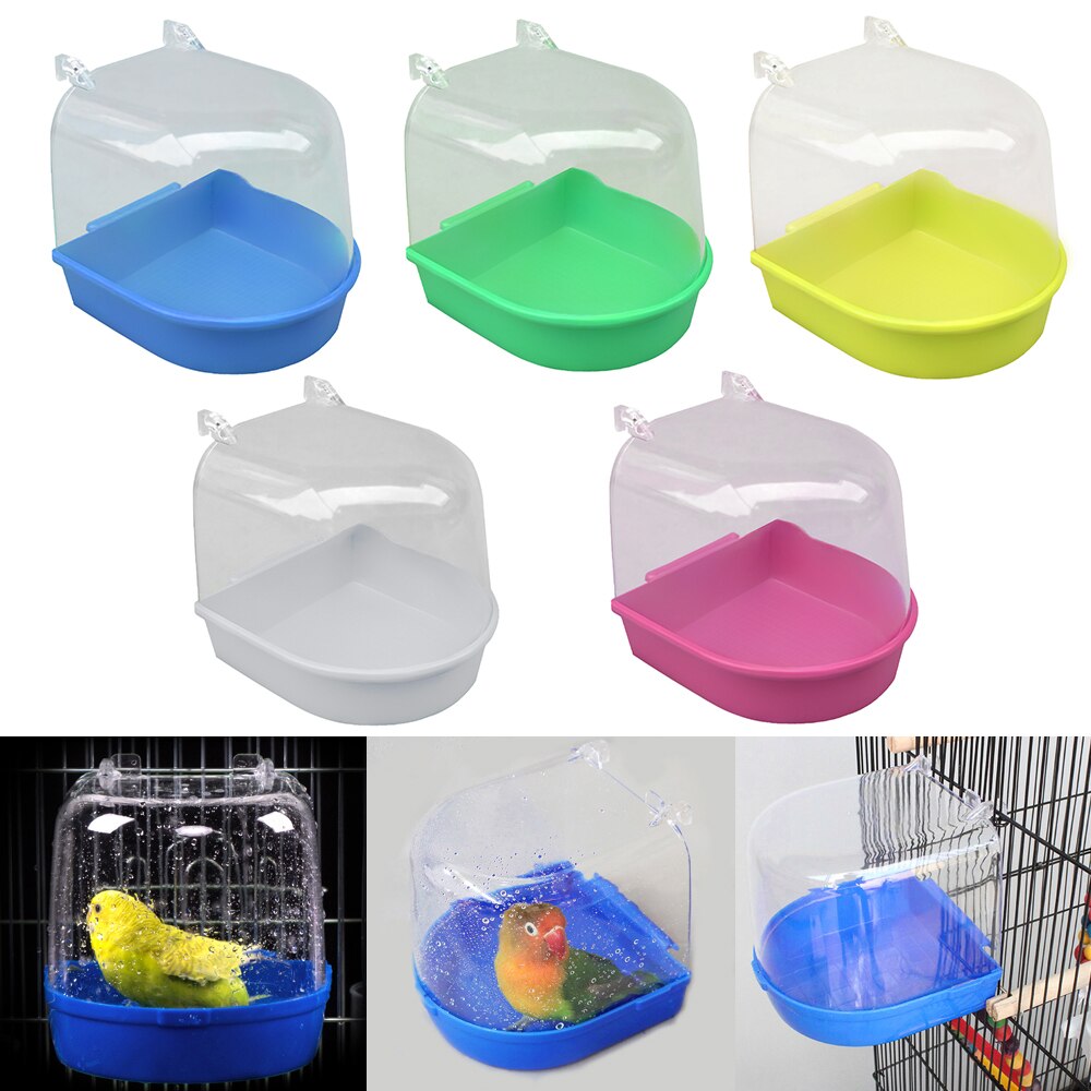 1pc plast fugl vandbad boks badekar papegøje til undulat lovebird fugl kæledyr bur hængende skål parakit fuglbad
