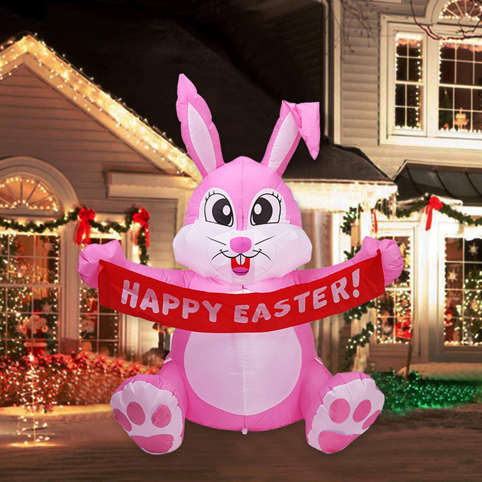 1.9m Easter Inflatable Bunny with Led Light Airblown Bunny Easter Decoration for Yard Lawn Party Indoor Outdoor EU Plug: 1.5m B