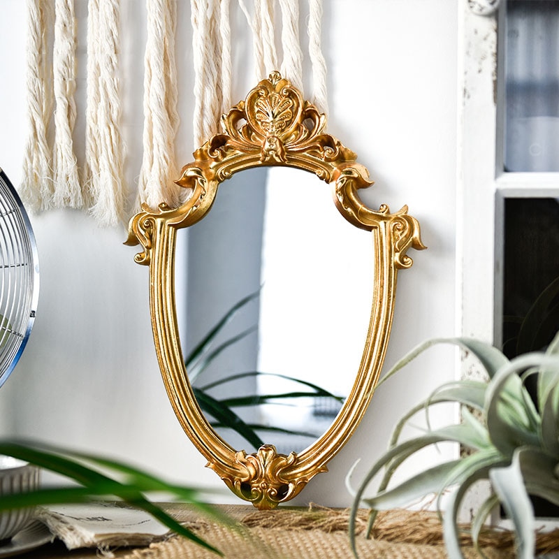 Vintage fransk palads stil guld hængende spejl vægdekoration makeup spejl til boligindretning
