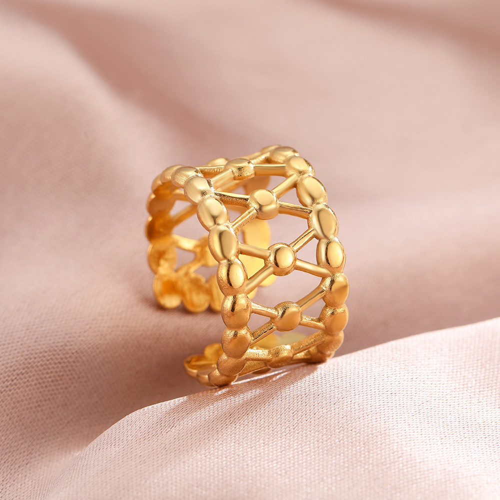 Anillos de acero inoxidable bohemio geométrico abierto ajustable anillo ancho Vintage anillo fino para mujer joyería de aniversario: Naranja