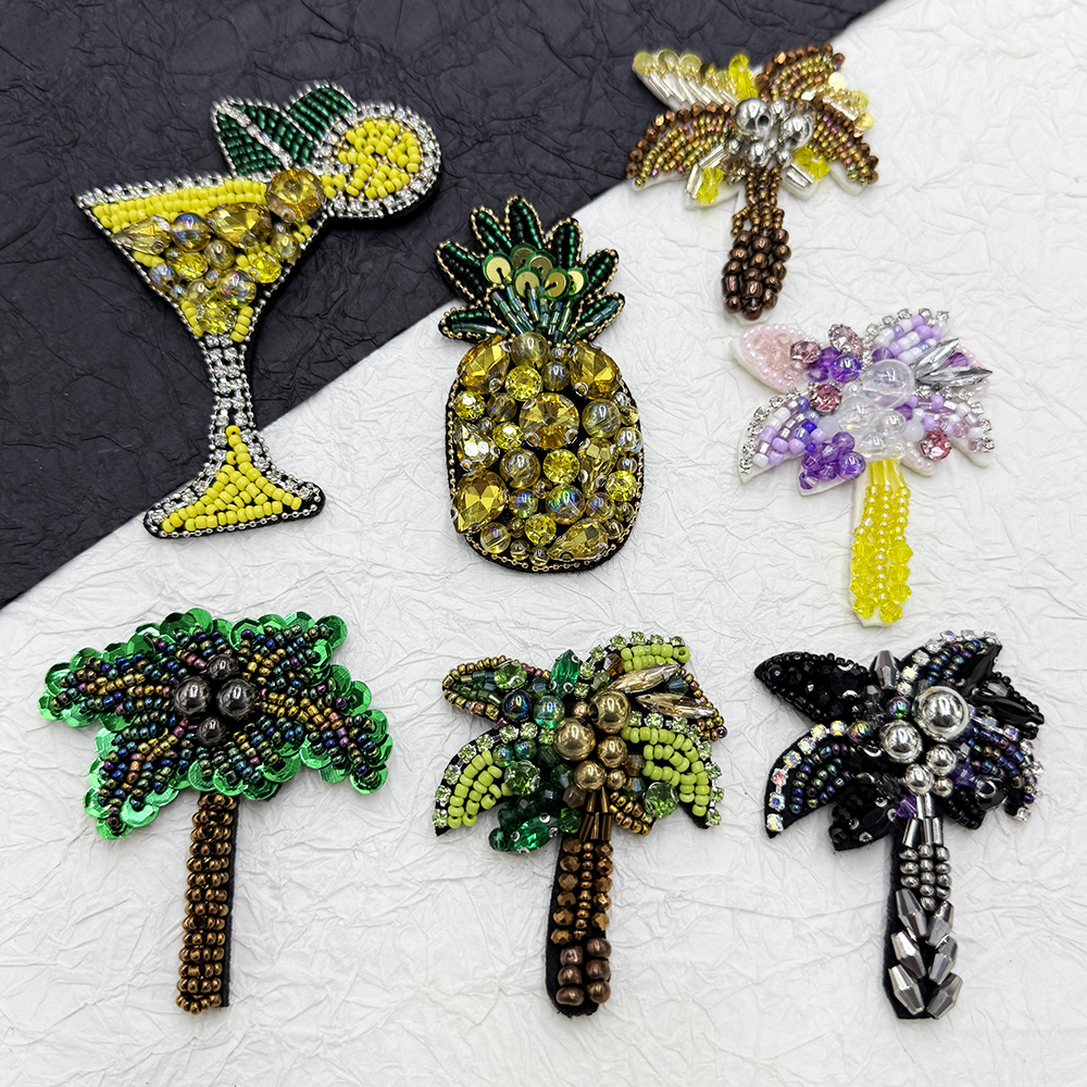 3D ręcznie robione ozdoby robić produktu koralikowy ananas, kubek, naszywka z drzewa kokosowego DIY akcesoria robić koralików naszywka robić szycia ﻿