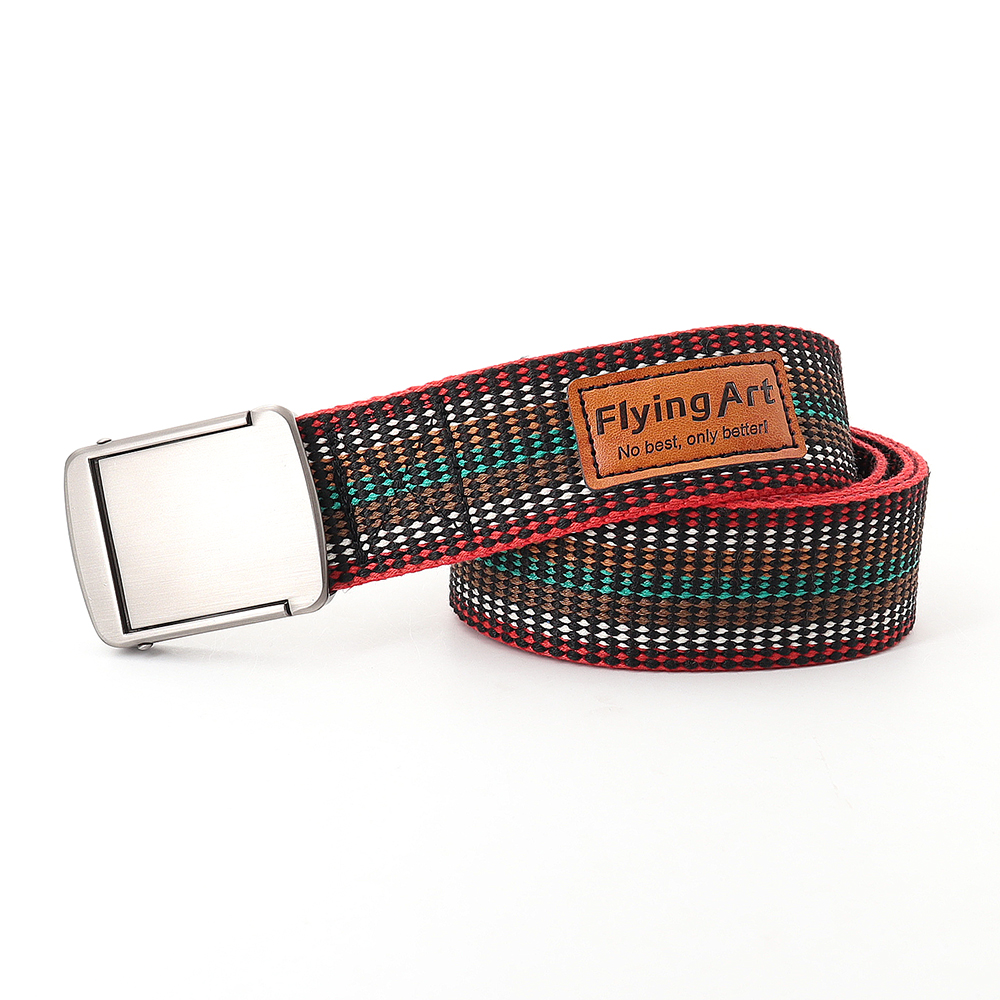 Ceinture ethnique rayée de pour hommes et femmes, en alliage résistant à l&#39;usure, boucle à dégagement rapide, queue en cuir décontractée