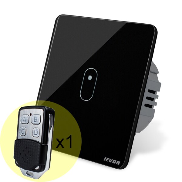 2 Gang remote control light Switch, black Glass Wireless remote control Switch, EU wall light switch touch remote control switch: black 1gang remote