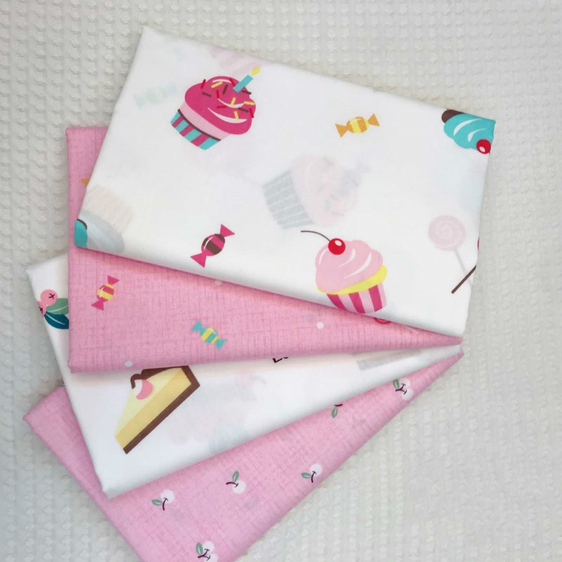 Tissu de drap de lit de bébé | Série de gâteaux, tissu de coton pour le bricolage, tampon de table, tissu de pathachie en coton