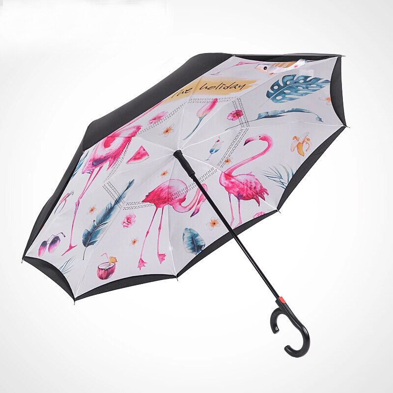 C-krog håndtag omvendt paraply dobbeltlag uv beskyttelse vindtæt bil paraply til kvinde semi-auto omvendt paraply mænd: Ferie