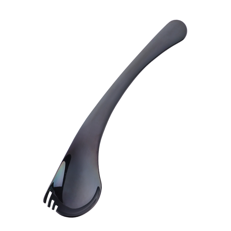 2 pçs criativo 18/10 aço inoxidável dobrar sobremesa colher 2 em 1 salada colher garfo frutas coloridas sporks utensílios de cozinha: 2 black