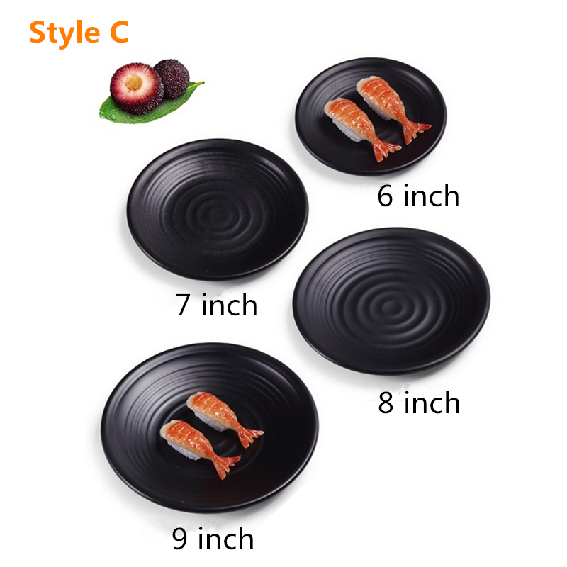 Melamine Schaaltje Zwarte Ronde Sushi Spaghetti Steak Salade Container Pot Winkel Japanse Keuken BBQ Keuken 1 st