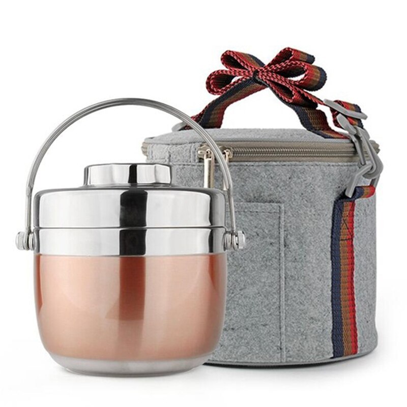 1.2L 1.5L Vacuum Thermal Stainless Steel Bento Box Japanese Style Office School Lunch Box For Kids Travel Food Container Bag Set: Gold / 1200ml