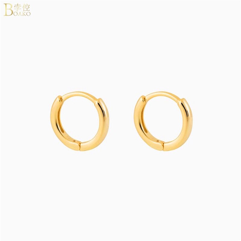 Boako   s925 sterling sølv øreringe minimalistisk chic vindcirkel glatte øreringe sat med zirkon øreringe smykker: Guld -1