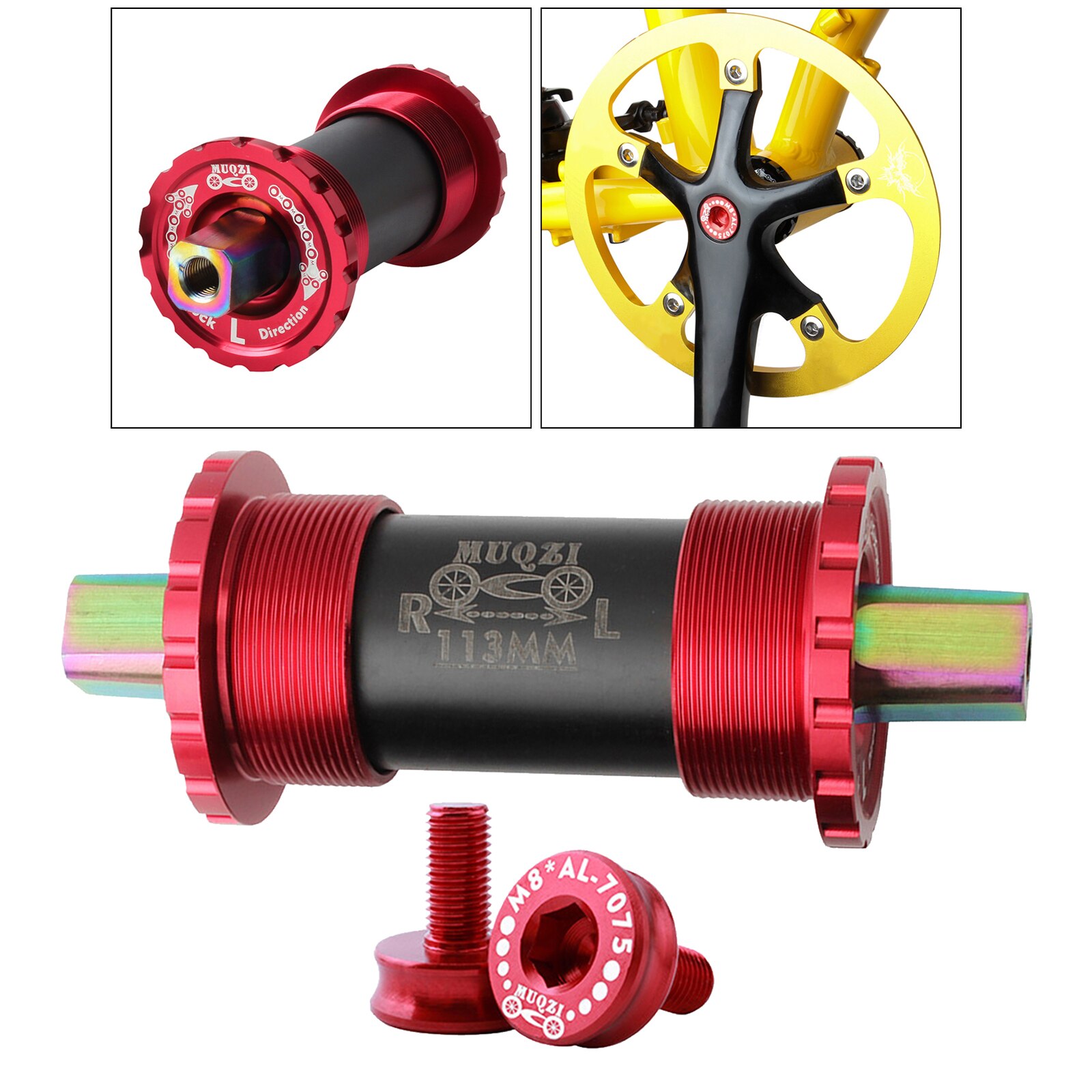 Bicycle Bottom Bracket 68mm Square Hole Crank Axis Mountain Road Bicycle Parts BB for Square Tapered Spindle Crankset: 113mm Red