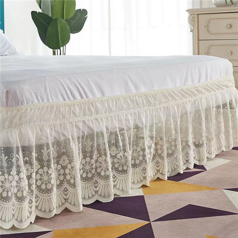 Ruffles Lace Bed Skirt Soft Microfiber Large Size Dust-proof Protector Silk Bed Sheet Wrap Around Three Side Bedroom Accessory: Yellow / 120x200x38cm
