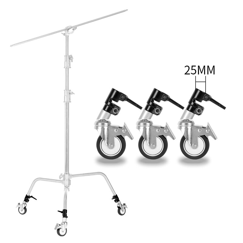 3-Pack Swivel Caster Wiel Met Duurzame Metalen Constructie Voor Light Stand Met 25Mm Diameter Been, geschikt Voor Studio Video