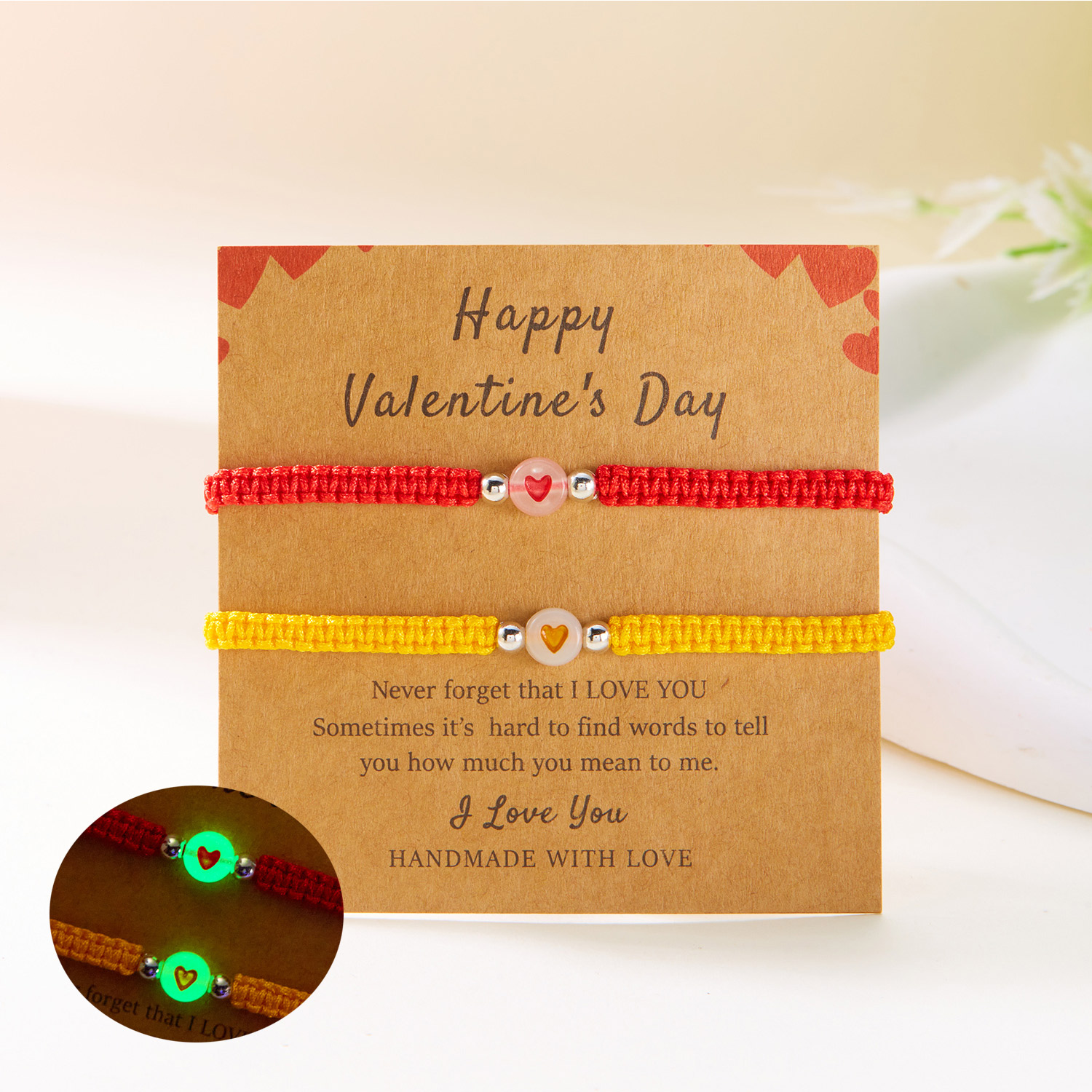 2 uds pulsera trenzada de cuerda roja Simple de la suerte para mujeres y hombres corazón romántico pareja magnética pulseras a juego joyería de amistad: Color marrón amarillo