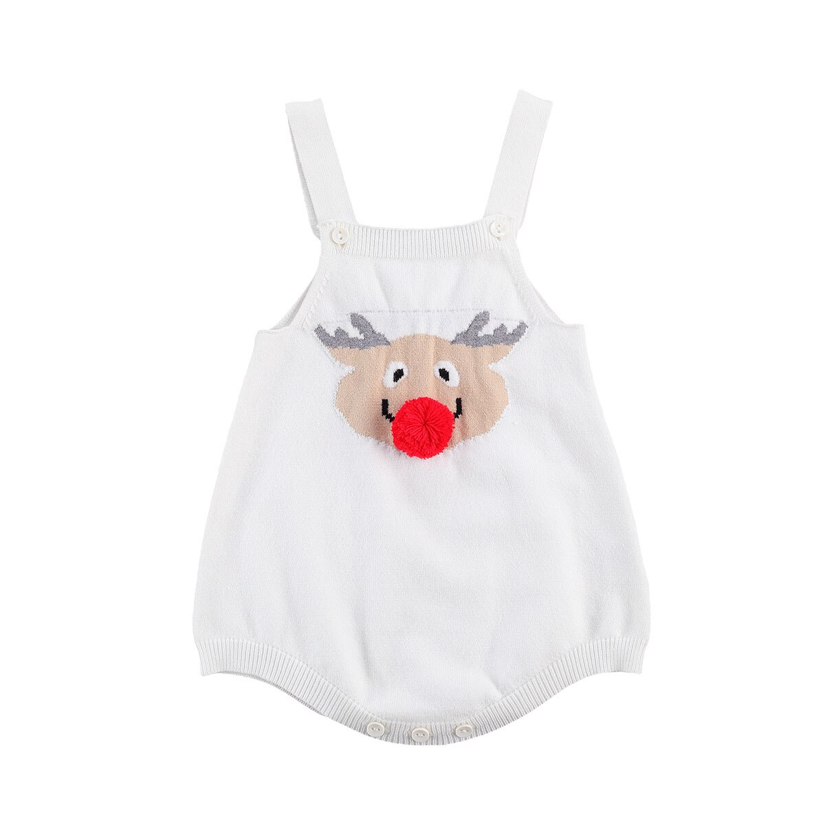 Jul baby piger drenge strik bukser tegneserie print ærmeløs knap varme jumpsuits 2 farver: B / 24m