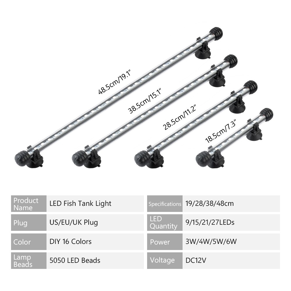 19cm 28cm 38cm 48cm 5050 rgb led aquariumverlichting aquarium onderwaterverlichting aquatische luchtbel zuurstoflamp eu ons uk stekker