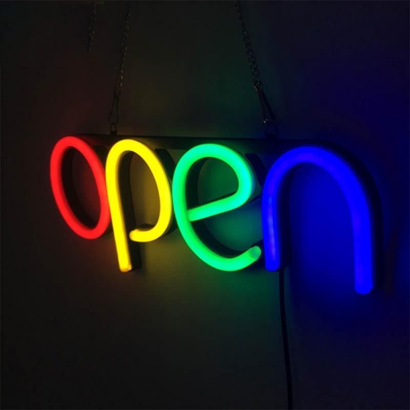 Open Visual Neon Light Hanging Chain Decorative Ultra Bright Artwork Led Window Displaying Bar Restaurant Wall Sign Lamp Store