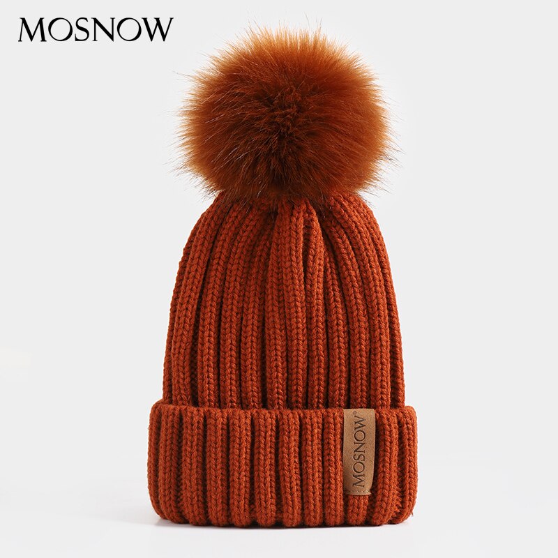 neue Winter frauen Hütte Acryl Bommel Mützen Wärme Ski Kappe Mädchen Hütte Weiblichen Kappe Skullie Künstliche Pompons Hütte