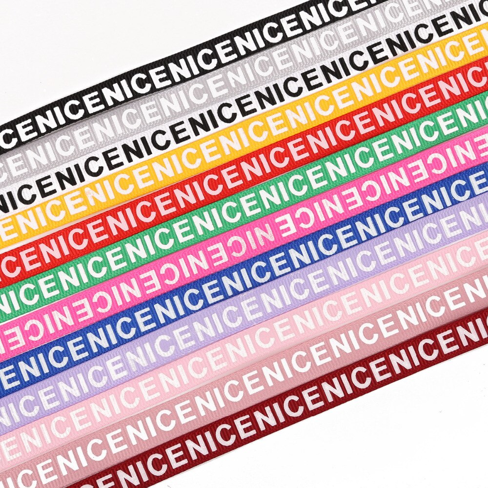 Offre spéciale 10 Yards largeur 10mm "Nice" imprimé ruban gros-grain solide couleur lettres impression ruban pour bricolage emballage artisanat de mariage