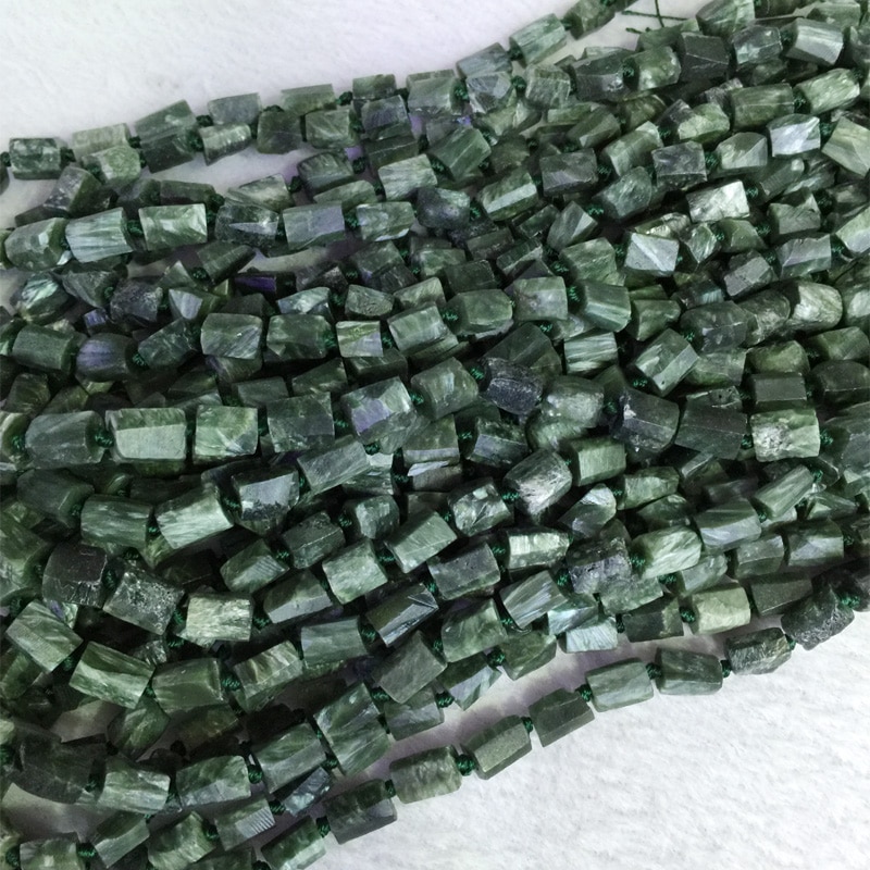 Natuurlijke Echte Groene Seraphinite Clinochlore Nugget Gratis Vorm Losse Ruwe Matte Kralen 6-9mm 15 "05377