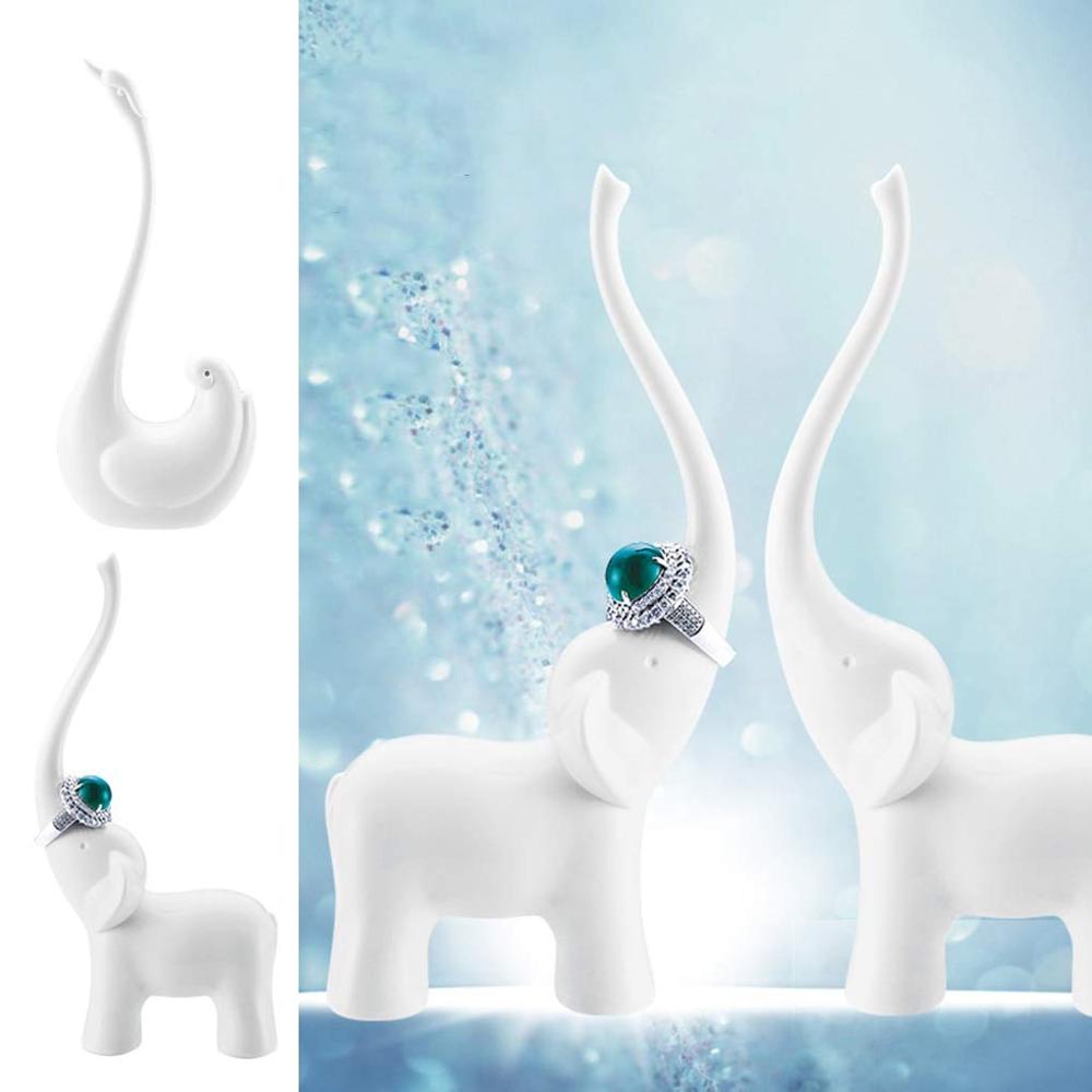 Soporte de escritorio para anillo de elefante y Cisne, estante de exhibición de joyería, organizador decorativo para manualidades de modelado de melamina, color blanco