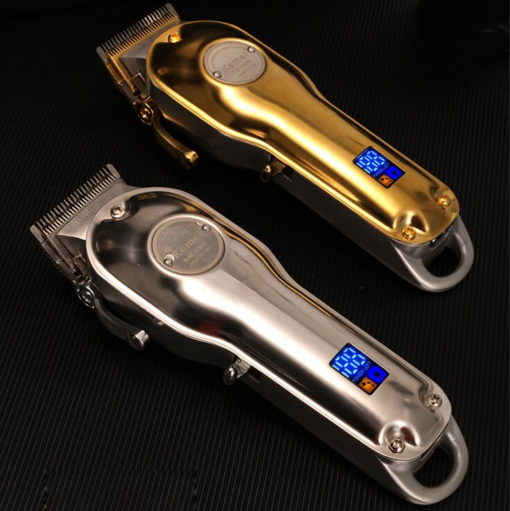 Kemei Elektrische Haar Haarschneidemaschine kabellos LCD Alle-metall Friseur Haar Schneiden Trimmer Gold Silber Maschine Mäihr KM-1986