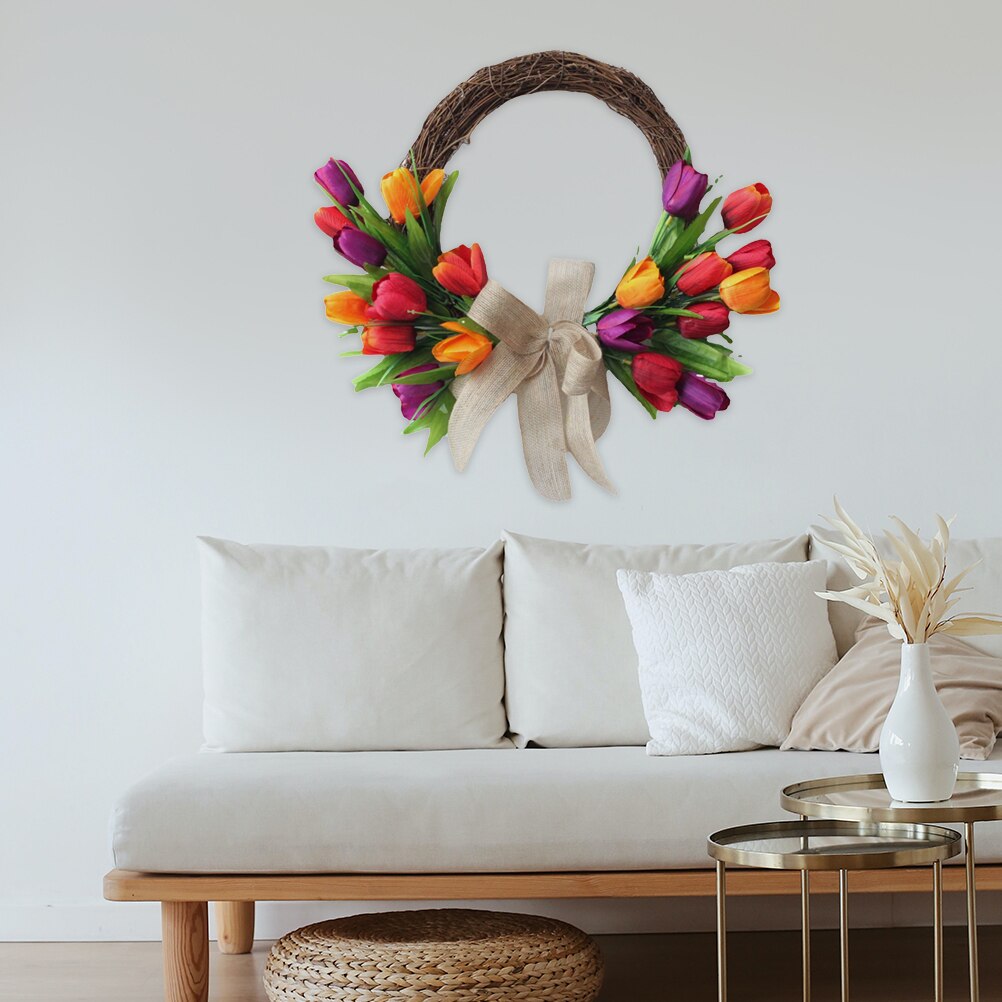 Tulip Wreath Decor Door Hanging Decor Home Hanging Wreath Festival Wreath Decor Wreath Pendant for Home Office