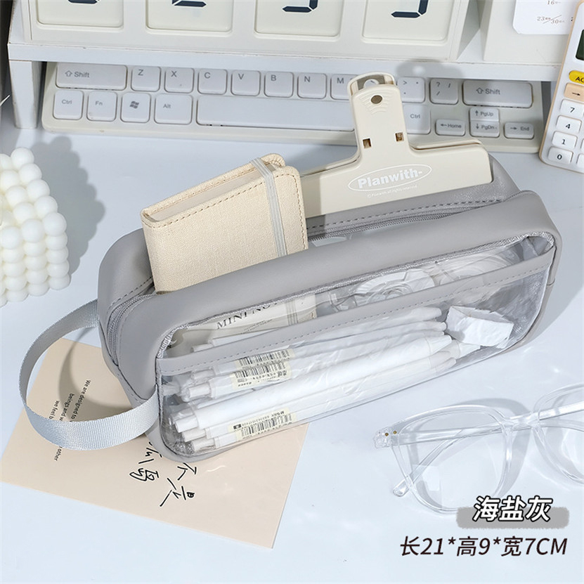 Transparent Pencil Case Trousse Portable Pencil Box Kawaii Fournitures Scolaire Waterproof School Pen Case Papeterie Japonaise: PURPLE