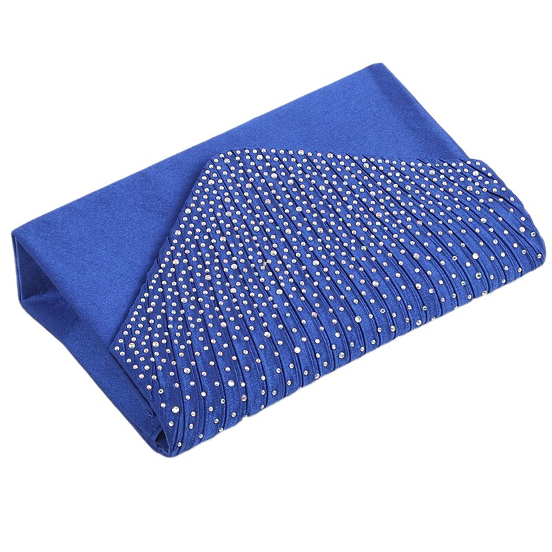 Female Diamond Satin Handbag Ladies Envelope Shoulder Dinner Bag Clutch Party Bags Evening: Royal blue