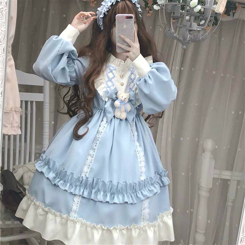 Vestido de Anime japonés Lolita de manga larga, prenda Kawaii, Lolita, Lolita, victoriana, Cosplay, Lolitas