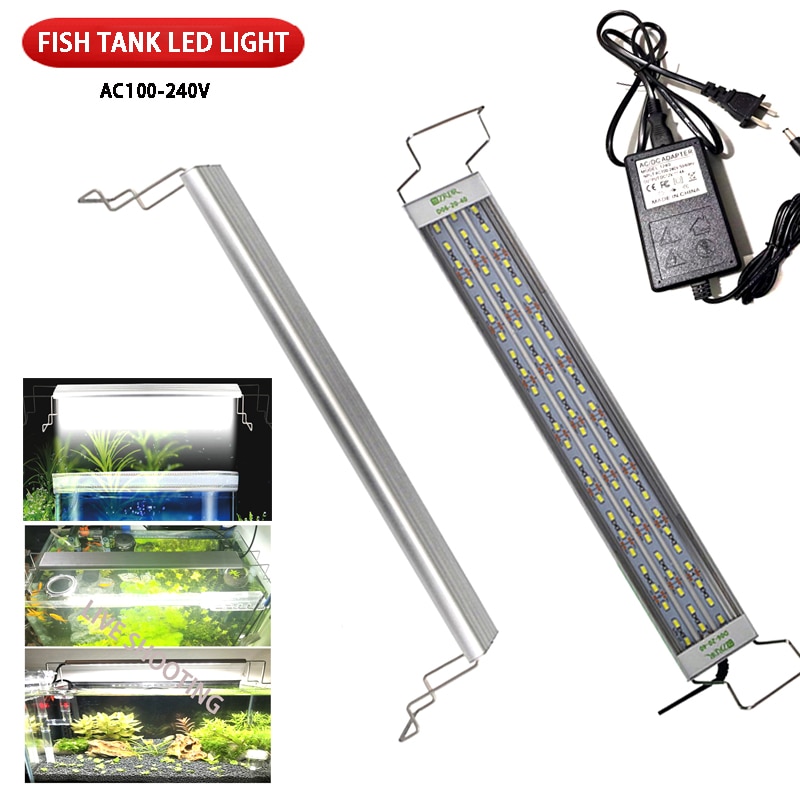 Aquarium LED licht Aluminium legierung Ultra-dünne beleuchtung landschaftsbau licht 18-75CM versenkbare halterung anlage LED licht AC100-240v