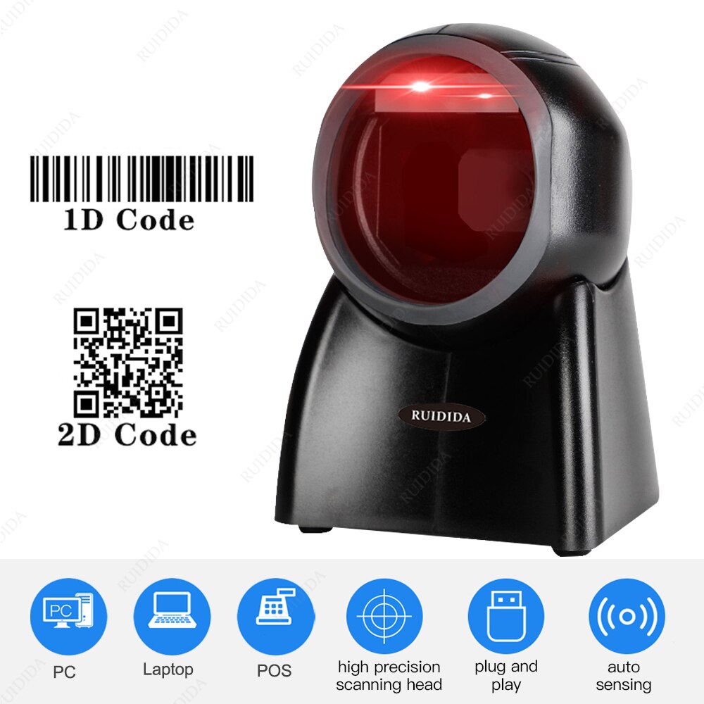 Price barcode scanner wired 1D 2D Code Desktop Reader usb Handfree qr Bar Code Scanner Platform leitor de código de barras