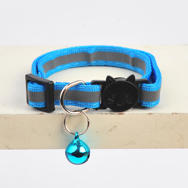 1PC Cats Bell Collars Adjustable Nylon Kitten Safe Necklace Reflective Cat Collar Buckles For Cute Pets Cat Accessories Supplies: sky blue