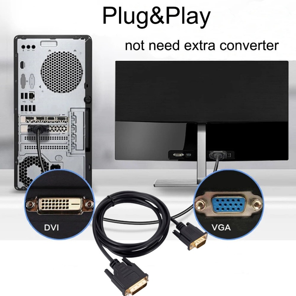 LccKaa DVI till VGA-adapterkabel - 1080P DVI 24+1-omvandlare för Dator Skärm