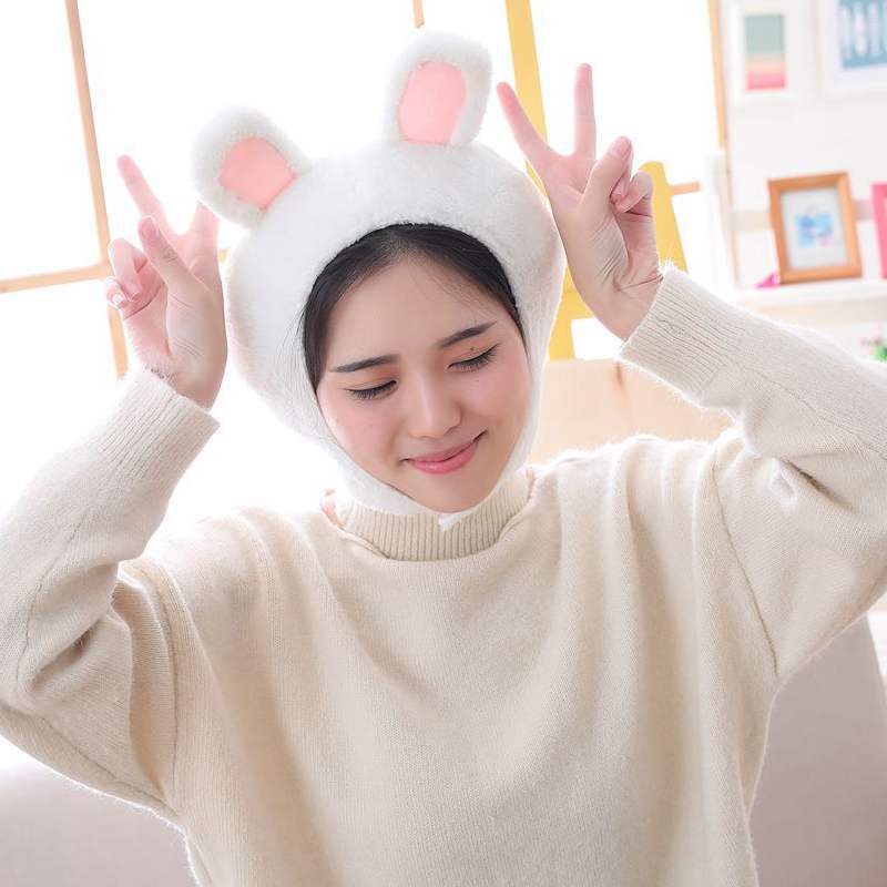 Gorros de felpa con Orejas de conejo para mujer, sombrero de de taburete de pescado, relleno de algodón PP, suave y cálido, accesorios de fotografía para Cosplay, Japón: D