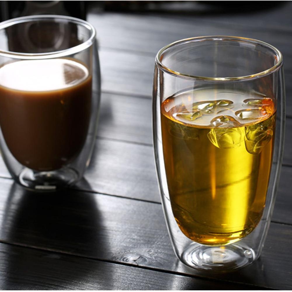 Vasos de cristal de doble pared resistentes al calor, juego de tazas de café hechas a mano, creativas, saludables, transparentes