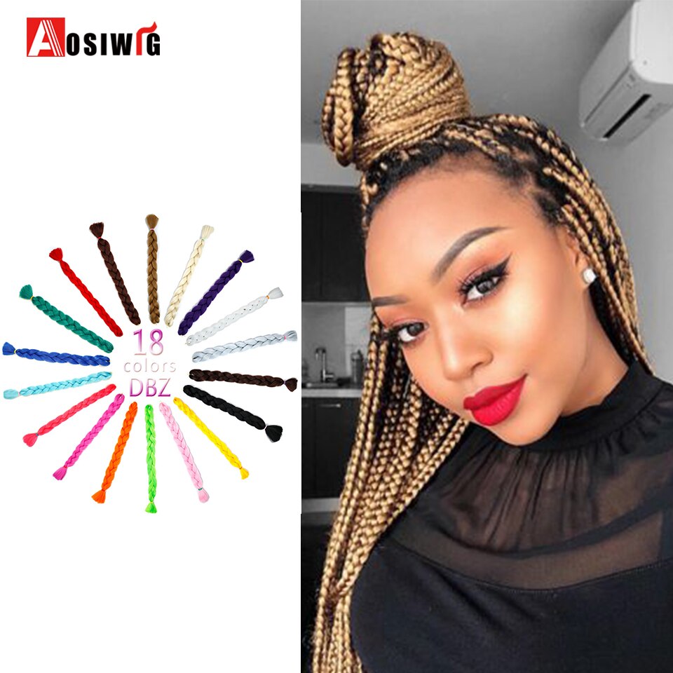 AOSIWIG 165g/pack Synthetic Super Jumbo Braiding Hair Crochet Purple Blue Braids Hair Extension Expression Rainbow Braiding Hair