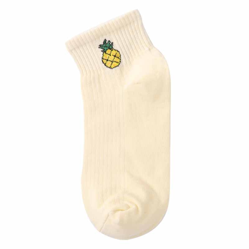 Spring Summer Art Fresh Fruit Boat Socks White Soft Cotton Socks Breathable Cute Women's Travel Hosiery: pineapple