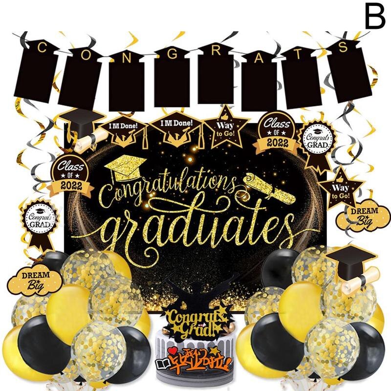 Graduation Party Flag Banners Gold Paper Letter Flags Congratulations Supplies Decoration Paper Bunting Grad H6T7: B
