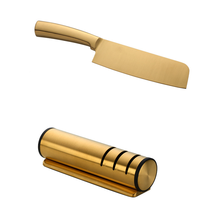 Afilador de cuchillos de cocina dorado de 3 etapas, herramienta para afilar cuchillos, piedra de afilar rápida, accesorios profesionales de Chef de acero inoxidable: Oro