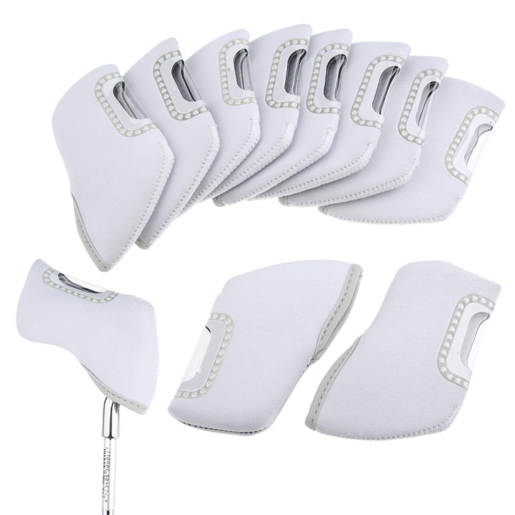 Housses de tête en fer Golf, protection de la tête en fer pour le Golf protection de la tête en fer pour le Club de Golf, accessoires de Golf, 9 couleurs, 10 pièces: White