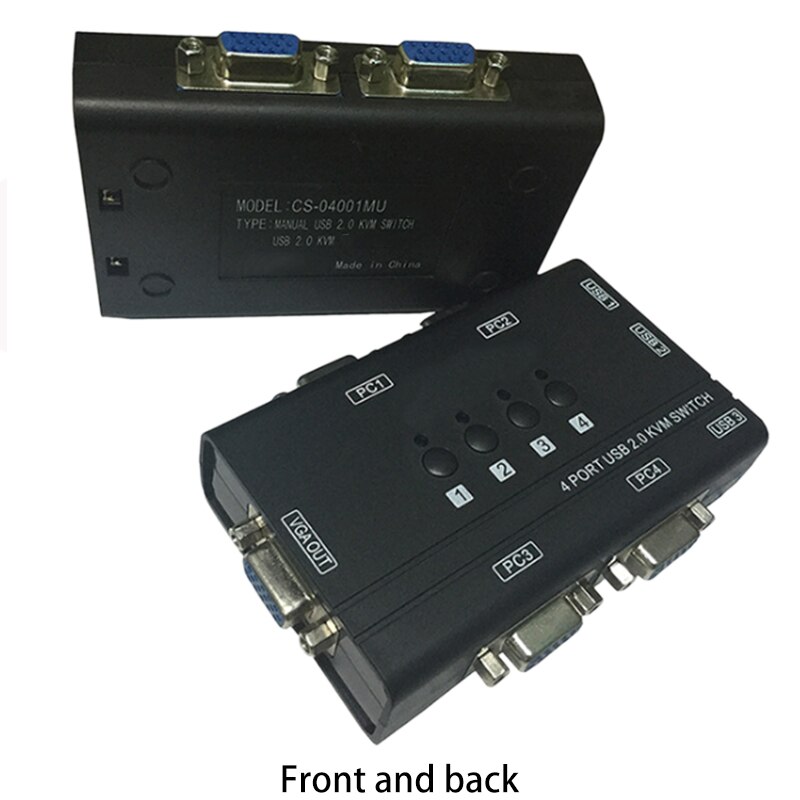 USB VGA KVM Switch with 4 Cables, 4 Port Selector Switcher for 4PC Sharing One Video Monitor and 3 USB Devices
