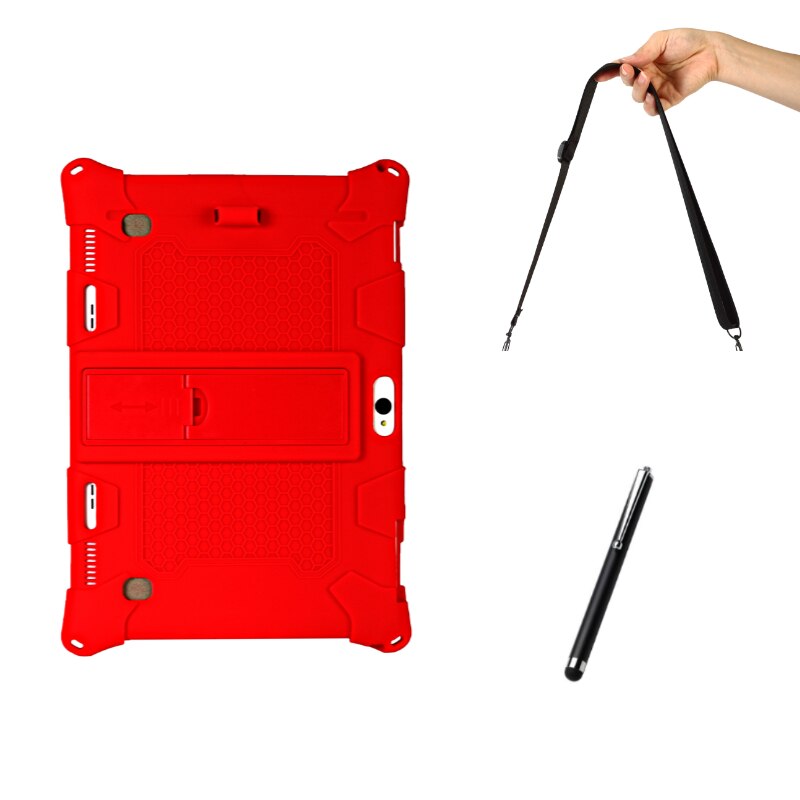 Coque de protection antichoc cmr -w09, 10.8 de protection universel en silicone souple pour tablette huawei mediapad  m5 10.8/ m6: Rouge et bretelles