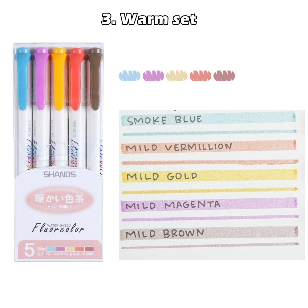 5 stk mild farve highlighter liner penne sæt dobbelt spids fed fin venlig fluorescerende markør bogstaver tegning kontor skole  f782: Varmt sæt