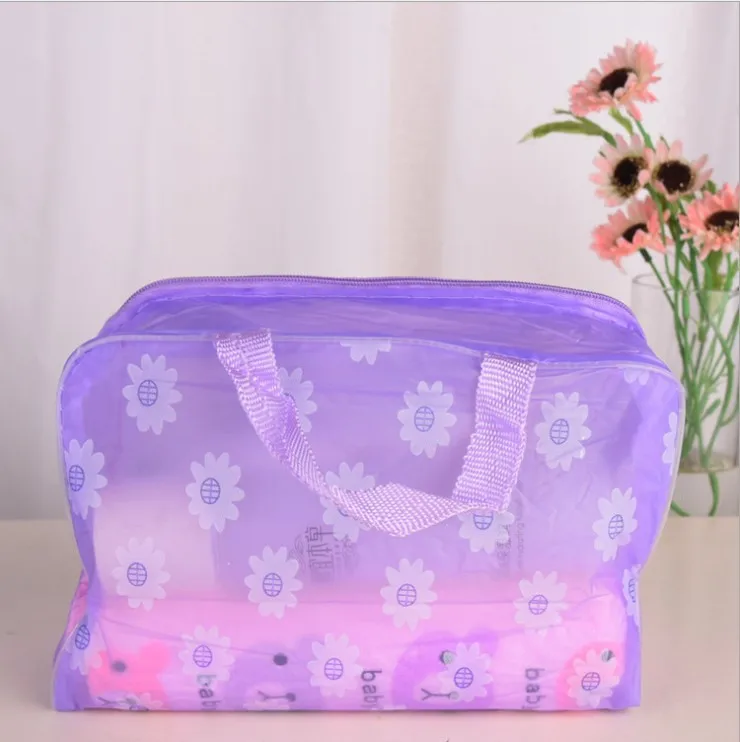 Draagbare transparante PVC make-uptassen Dames bloemen waterdichte make-up tas Reizen wassen Toilettas Douche opbergtas Zakjes: Bruin