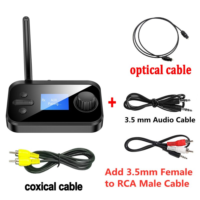 Bluetooth 5.0 sändare mottagare stereo aux 3.5mm jack rca optisk koaxial handsfree trådlös ljudadapter tv pc bil högtalare: Stardand rca koaxial