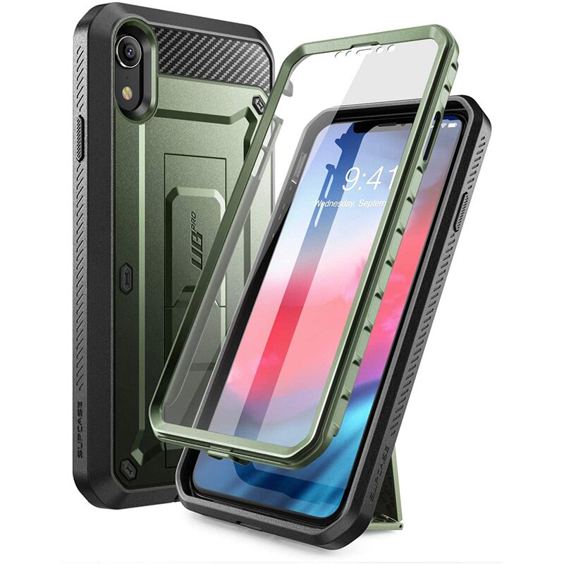 SUPCASE Pour iPhone XR Cas 6.1 pouces UB Pro Full-Corps Robuste Étui Housse de Téléphone avec Construit-dans le Protecteur D'écran et Béquille: Green