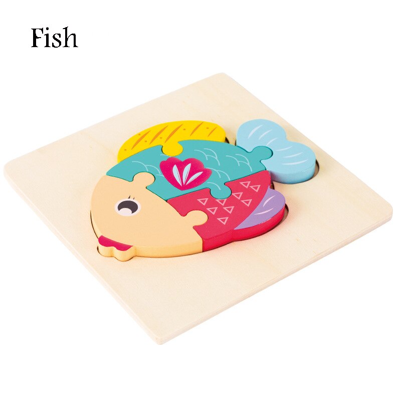 Wooden Puzzle Toys Cartoon Animal Wood Puzzles Cognition Educational Toy Baby Busyboard Smooth No Smell Thicken 3D Jigsaw toy: Fish
