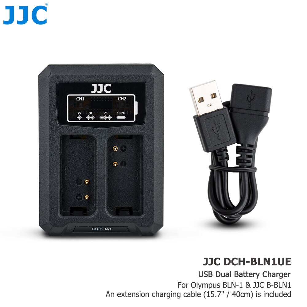 JJC Dual Battery Charger Voor Camera 'S Voor Olympus BLN-1 JJC B-BLN1 Usb-poort Met Verlengkabel 2.5 uur Oplaadtijd